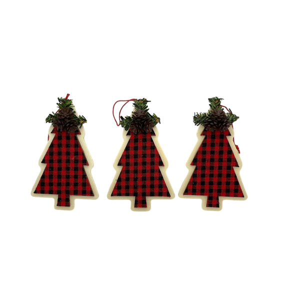 Farmhouse Christmas 6 Ornaments Red Black Buffalo Plaid Reindeer Tree Metal Sign - Picture 4 of 4